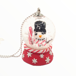 Kολιέ χιονάνθρωπος σε χιονόμπαλα ,χειροποίητα κοσμήματα μινιατούρες απο πολυμερικό πηλό Mimitopia - ασήμι 925, πηλός, ατσάλι, χιονάνθρωπος, χριστουγεννιάτικα δώρα - 2