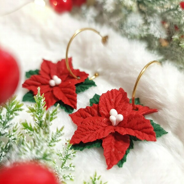 Ένα εντυπωσιακό χειροποιητο σκουλαρίκι για τα χριστούγεννα!! Αλεξανδρινά σε κρίκους - πηλός, κρίκοι, boho, κοσμήματα, μεγάλα