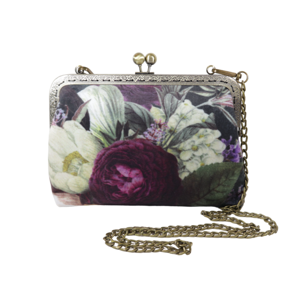 «Baroque Velvet» Βελούδινο floral τσαντάκι με μεταλλικό πλαίσιο και αλυσίδα! - ύφασμα, clutch, χιαστί, φλοράλ, βραδινές