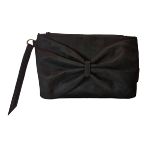 Γυναικεία τσάντα χειρός με φιόγκο σουετ μαύρη. Anifantou - ύφασμα, χειρός, βραδινές, μικρές - 4
