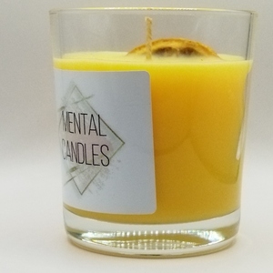 Κερί αρωματικό 200γρμ κίτρινου χρώματος με άρωμα πορτοκάλι σε γυάλινο ποτήρι 9εκΧ8εk - αρωματικά κεριά - 2