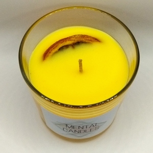 Κερί αρωματικό 200γρμ κίτρινου χρώματος με άρωμα πορτοκάλι σε γυάλινο ποτήρι 9εκΧ8εk - αρωματικά κεριά - 4