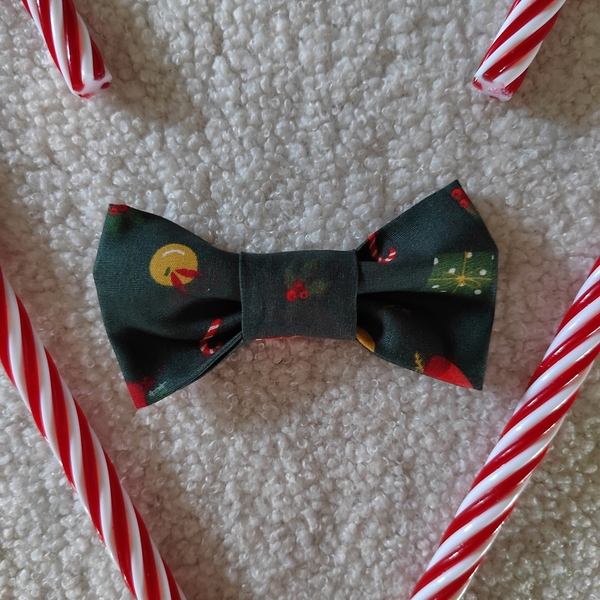 Χειροποίητο πράσινο σκούρο χριστουγεννιάτικο φιογκάκι για τα μαλλιά με μπαρετα 11εκ 1τμχ. - ύφασμα, χριστουγεννιάτικα δώρα, hair clips - 2