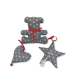 Διακοσμητικά Αρκουδάκι (15Χ15εκ.)-Αστεράκι (13Χ13εκ)-Καρδούλα (10Χ10εκ), Γκρι - ύφασμα, αστέρι, χριστουγεννιάτικα δώρα, σετ δώρου, δώρο γέννησης