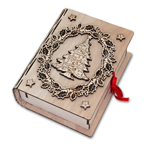 Ξύλινο βιβλίο κουτί με ξύλινα διακοσμητικά στοιχεία Χρόνια Πολλά στεφάνι Χριστουγεννιάτικο Δέντρο - ξύλο, διακοσμητικά