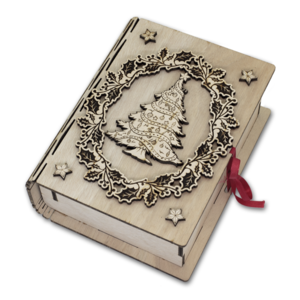 Ξύλινο βιβλίο κουτί με ξύλινα διακοσμητικά στοιχεία Καλά Χριστούγεννα στα αγγλικά χριστουγεννιάτικο δέντρο στεφάνι αστεράκια - ξύλο, διακοσμητικά - 2