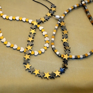 Κολιέ με αστέρια αιματίτη και μαργαριτάρι - ημιπολύτιμες πέτρες, charms, μαργαριτάρι, αστέρι, κοντά - 4