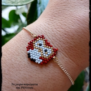 Βραχιόλι αλυσίδα, κουκουβάγια Miyuki - κόκκινη - charms, χάντρες, ατσάλι, χεριού, αυξομειούμενα - 2