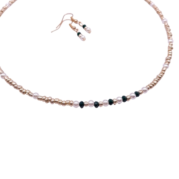 Gold & Cute- Set κολιέ και σκουλαρίκια - ημιπολύτιμες πέτρες, ατσάλι, πέρλες, seed beads, σετ κοσμημάτων - 2