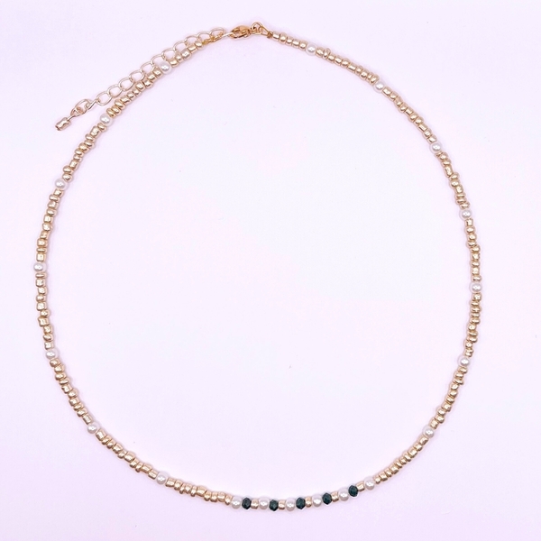 Gold & Cute- Set κολιέ και σκουλαρίκια - ημιπολύτιμες πέτρες, ατσάλι, πέρλες, seed beads, σετ κοσμημάτων - 4