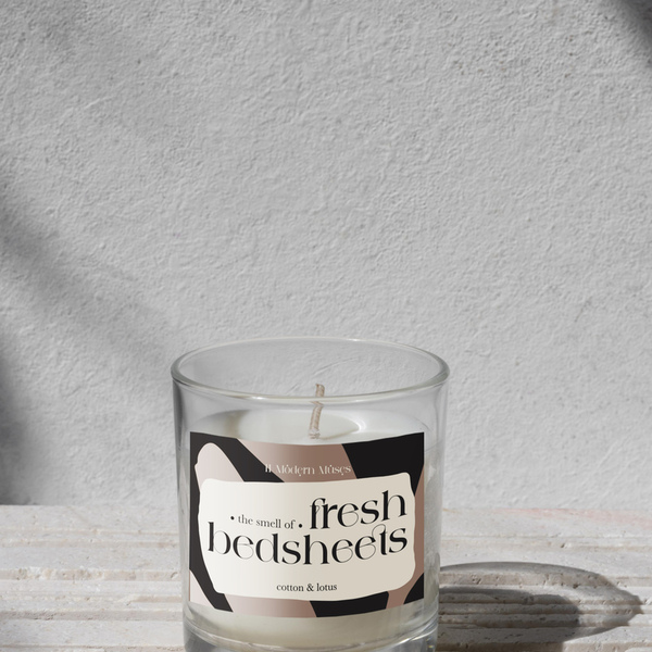 THE SMELL OF FRESH BEDSHEETS | Φυτικό Αρωματικό Κερί Σόγιας σε γυάλινο ποτήρι - αρωματικά κεριά, κερί σόγιας, vegan friendly