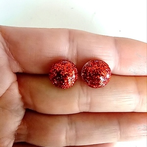 Σκουλαρίκια καρφωτα κόκκινες φουσκιτσες από υγρό γυαλί - γυαλί, καρφωτά, μικρά, αγ. βαλεντίνου, δώρα για γυναίκες - 3