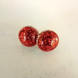Σκουλαρίκια καρφωτα κόκκινες φουσκιτσες από υγρό γυαλί - γυαλί, καρφωτά, μικρά, αγ. βαλεντίνου, δώρα για γυναίκες - 2