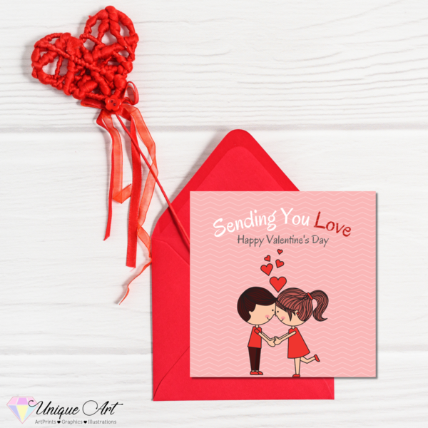 Ευχετήρια κάρτα Ερωτευμένων- Αγ. Βαλεντίνου- Σετ με φάκελο και sticker 12,5x17,5cm Ανοιγόμενη|''Sending you Love'' - χαρτί, αγ. βαλεντίνου, ευχετήριες κάρτες