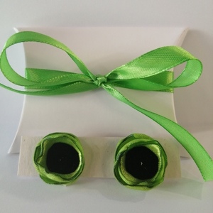 Σκουλαρίκια ανεμώνες σε πράσινο λέμον - ύφασμα, καρφωτά, καρφάκι - 2