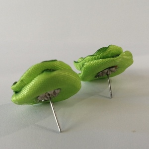 Σκουλαρίκια ανεμώνες σε πράσινο λέμον - ύφασμα, καρφωτά, καρφάκι - 4