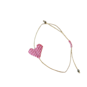 Βραχιόλι καρδούλα macrame - ανοιχτό ροζ - καρδιά, μακραμέ, κορδόνια, χεριού, αυξομειούμενα