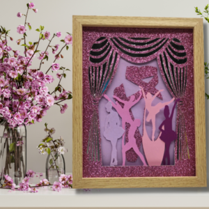 Φωτιζόμενο 3D κάδρο (shadow box) ροζ μπαλαρίνες - χαρτί, διακοσμητικά, κορνίζες - 2