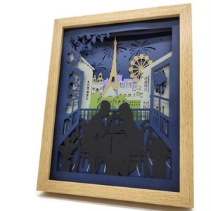 Φωτιζόμενο 3D κάδρο (shadow box) ζευγάρι στο Παρίσι - χαρτί, διακοσμητικά, κορνίζες - 3