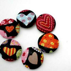 Σετ 6 υφασμάτινα κουμπιά καρδιές - βαμβάκι, καρδιά, κουμπί, υλικά κατασκευών - 2