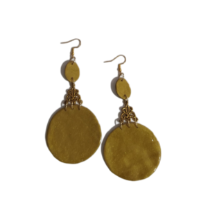 Gold luxury earrings - πηλός, ατσάλι, κρεμαστά, μεγάλα, γάντζος - 3