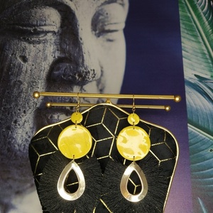 Golden Tears earrings - με φούντες, πηλός, κρεμαστά, μεγάλα, γάντζος - 2