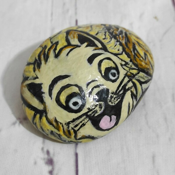 Ζωγραφισμένo βότσαλο SeaGardenStone με χαρούμενη γατούλα, - πέτρα, γάτα, διακοσμητικές πέτρες - 2