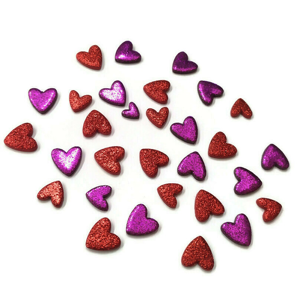 Red hearts - Σκουλαρίκια καρδιές από πηλό με κόκκινο γκλίτερ - καρδιά, πηλός, καρφωτά, μικρά, ατσάλι - 3