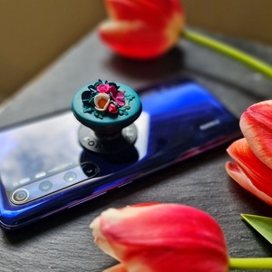 Χειροποιητο pop holder για το κινητό σας, διακοσμημένο με λουλούδια από πολυμερικό πηλό - θήκες - 2