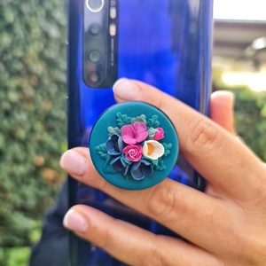 Χειροποιητο pop holder για το κινητό σας, διακοσμημένο με λουλούδια από πολυμερικό πηλό - θήκες - 5