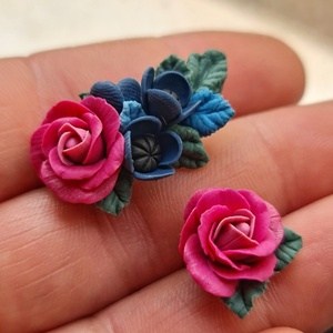 Χειροποίητο σκουλαρίκι climber με λουλούδια απο πολυμερικό πηλό και καρφι απο ασήμι 925 | λουλούδια floral ανοιξιάτικο μοναδικό πράσινο φουξια ροζ γαλάζιο ροζ - ασήμι 925, πηλός, λουλούδι, boho