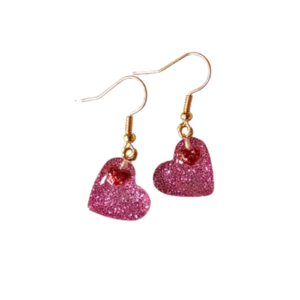 Σκουλαρίκια ροζ καρδούλες από υγρό γυαλί - γυαλί, καρδιά, κρεμαστά, αγ. βαλεντίνου, δώρα για γυναίκες