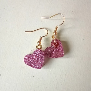 Σκουλαρίκια ροζ καρδούλες από υγρό γυαλί - γυαλί, καρδιά, κρεμαστά, αγ. βαλεντίνου, δώρα για γυναίκες - 3