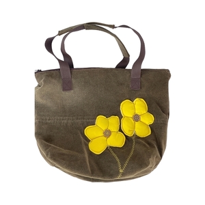 Καφέ υφασμάτινη τσάντα tote ώμου/χειρός, με απλικέ λουλούδια - ύφασμα, ώμου, μεγάλες, all day, tote - 5