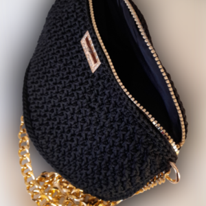 Μαύρο κομψό πλεκτό τσαντάκι μέσης (Belt Bag) - νήμα, πλεκτές τσάντες, μέσης, βραδινές, μικρές - 3