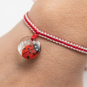 Μάρτης βραχιόλι με Πασχαλίτσα- Martaki Bracelet with ladybug - March Bracelet - νήμα, μαρτάκια, χεριού, αυξομειούμενα - 3