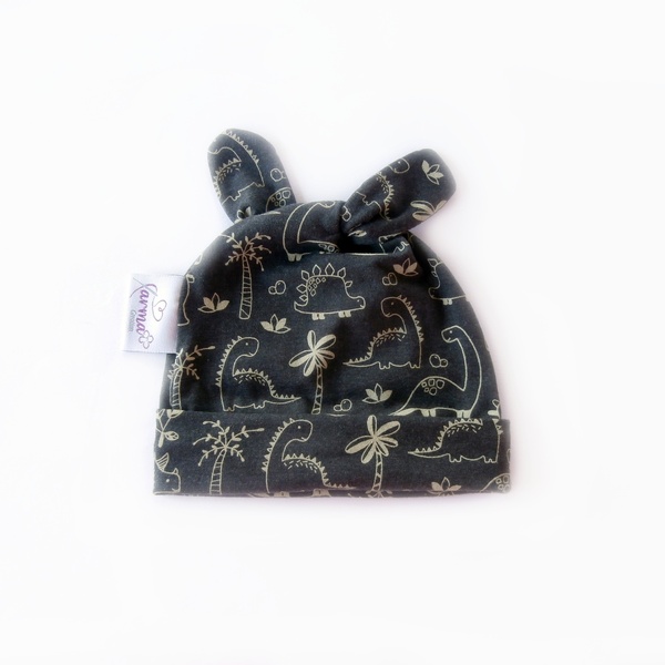 Βρεφικό σετ σκουφάκι με γάντια για αγόρι γκρι με σχέδιο δεινόσαυρους - αγόρι, σκουφάκια, βρεφικά ρούχα - 2