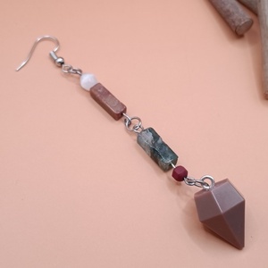 Wooden Collection - Boho κρεμαστό σκουλαρίκι από υγρό γυαλί και ημιπολύτιμες χάντρες 10 εκ. - multicolour - ημιπολύτιμες πέτρες, γυαλί, μακριά, boho, κρεμαστά
