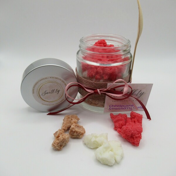 Βαζάκι με wax melt crumble Strawberry cheesecake Valentine's Special Edition - γυαλί, κερί, αρωματικά κεριά - 2