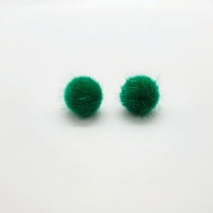 Σκουλαρίκια ατσάλινα με γούνα πράσινη - 12mm - καρφωτά, μικρά, ατσάλι, φθηνά