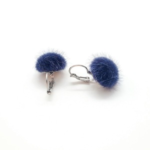 Σκουλαρίκια ατσάλινα κρεμαστά με γούνα μπλε - 12mm - μικρά, ατσάλι, κρεμαστά, φθηνά - 3