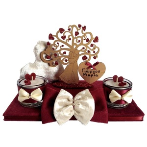 Δώρο Αγίου Βαλεντίνου επιτραπέζιο διακοσμητικό κηροπήγιο με δέντρο ζευγάρι 22,5×14,5×14,5cm - ύφασμα, ξύλο, διακοσμητικά, ζευγάρια, αγ. βαλεντίνου