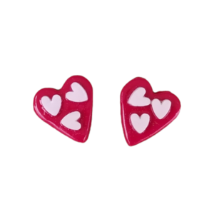 Σκουλαρίκια καρφωτά καρδούλες Αγίου Βαλεντίνου με λευκές καρδιές με πολυμερικό πηλό / μεσαίο μέγεθος / ατσάλι / Twice Treasured - καρδιά, πηλός, καρφωτά, καρφάκι, αγ. βαλεντίνου