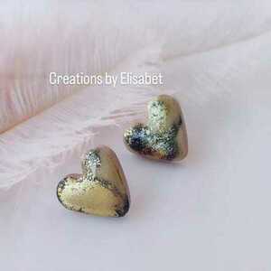 Σκουλαρίκια καρδιές χρυσό μαύρο ξύλινα με υγρό γυαλί - ξύλο, καρδιά, καρφωτά, αγ. βαλεντίνου, δώρα για γυναίκες