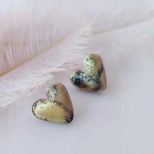 Σκουλαρίκια καρδιές χρυσό μαύρο ξύλινα με υγρό γυαλί - ξύλο, καρδιά, καρφωτά, αγ. βαλεντίνου, δώρα για γυναίκες - 2