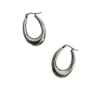 Oval earrings - κρίκοι, μικρά, ατσάλι, με κλιπ - 2