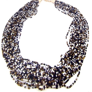 Πολύσειρο κολιέ με χάντρες Άσπρο - μαύρο - χρυσό - επιχρυσωμένα, χάντρες, κοντά, μεγάλα, seed beads