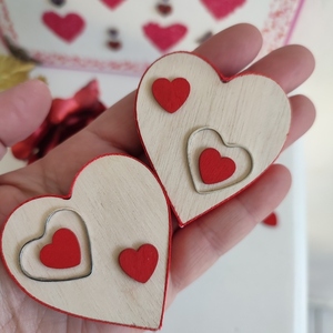 Σετ δύο τεμαχίων ξύλινες καρδιές μαγνητακια 4cm - ξύλο, βαλεντίνος, διακοσμητικά, μαγνητάκια, αγ. βαλεντίνου - 3