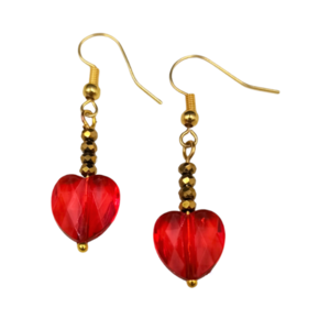 Σκουλαρίκια γυναικεία καρδιές κόκκινες - ορείχαλκος, χάντρες, κρεμαστά, γάντζος, αγ. βαλεντίνου