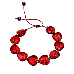 Βραχιόλι γυναικείο με κόκκινες καρδιές - γυαλί, κοσμήματα, δωρο για επέτειο